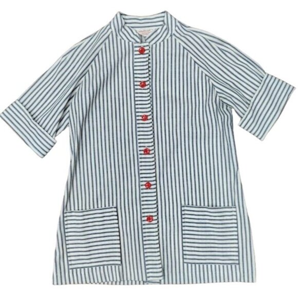 Gertrude Davenport Other - Vintage 70's Gertrude Davenport Striped Half Sleeve Buttoned Sleep Shirt Blue M